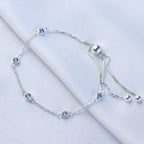 Bracelet réglable en argent sterling avec plusieurs aigue-marines et zircones cubiques