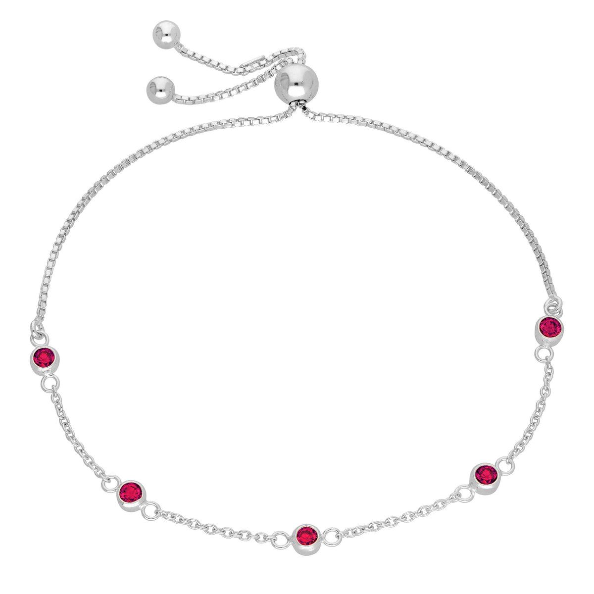 Bracelet réglable en argent sterling avec plusieurs rubis et zircones cubiques