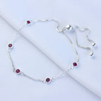 Bracelet réglable en argent sterling avec plusieurs rubis et zircones cubiques