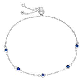 Bracelet réglable en argent sterling avec plusieurs saphirs et zircones cubiques