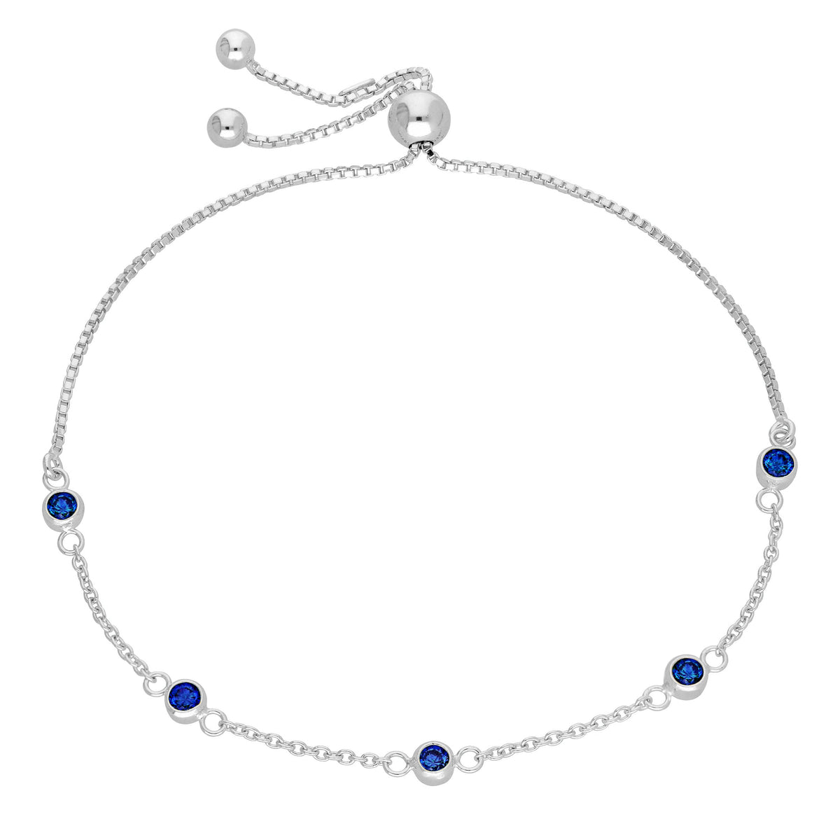 Bracelet réglable en argent sterling avec plusieurs saphirs et zircones cubiques