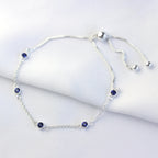 Bracelet réglable en argent sterling avec plusieurs saphirs et zircones cubiques