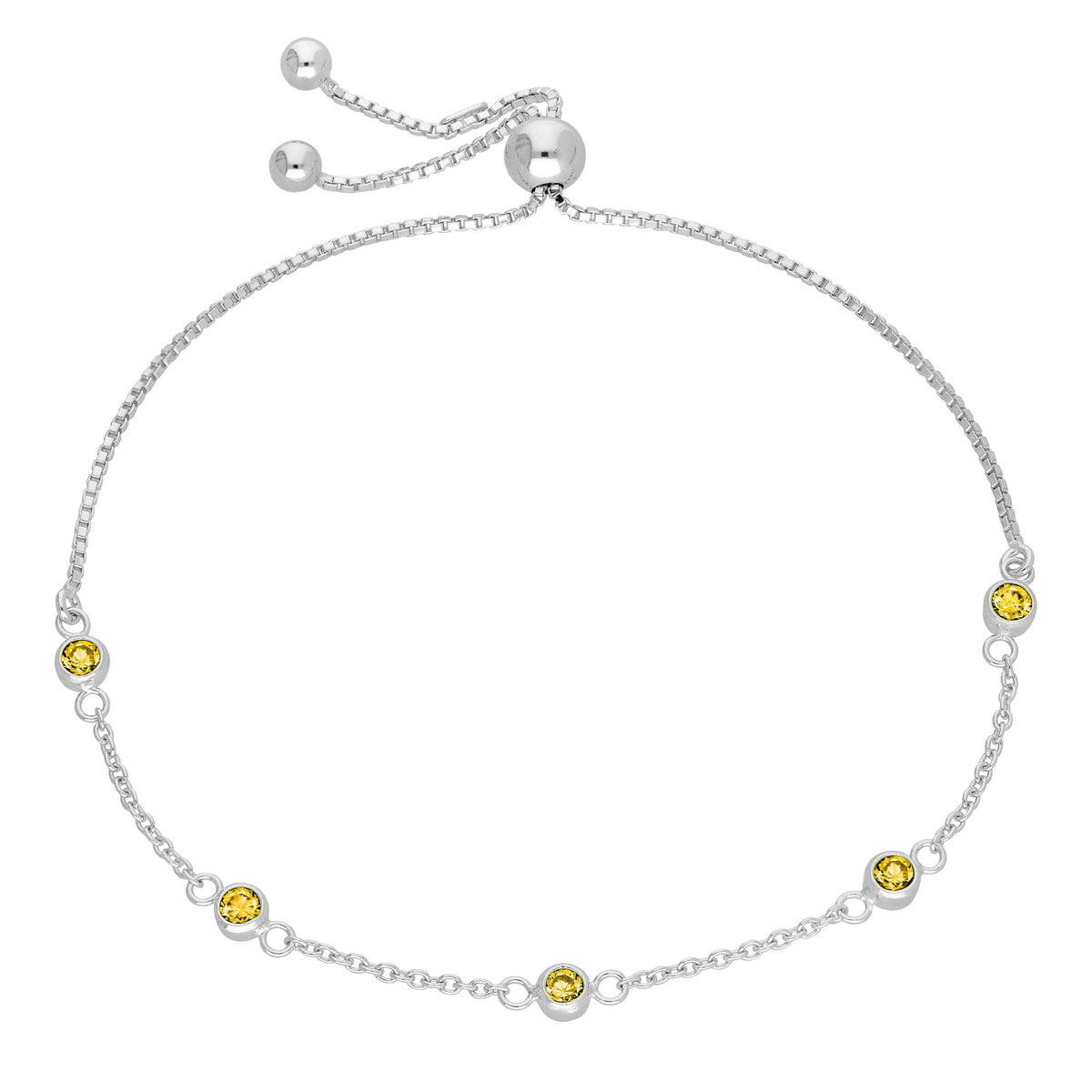Bracelet réglable en argent sterling avec plusieurs citrines et zircones cubiques