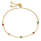 Bracelet réglable en argent sterling plaqué or avec plusieurs zircones cubiques arc-en-ciel
