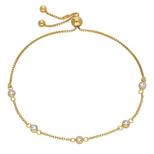 Bracelet réglable en argent sterling plaqué or avec plusieurs zircones cubiques transparents