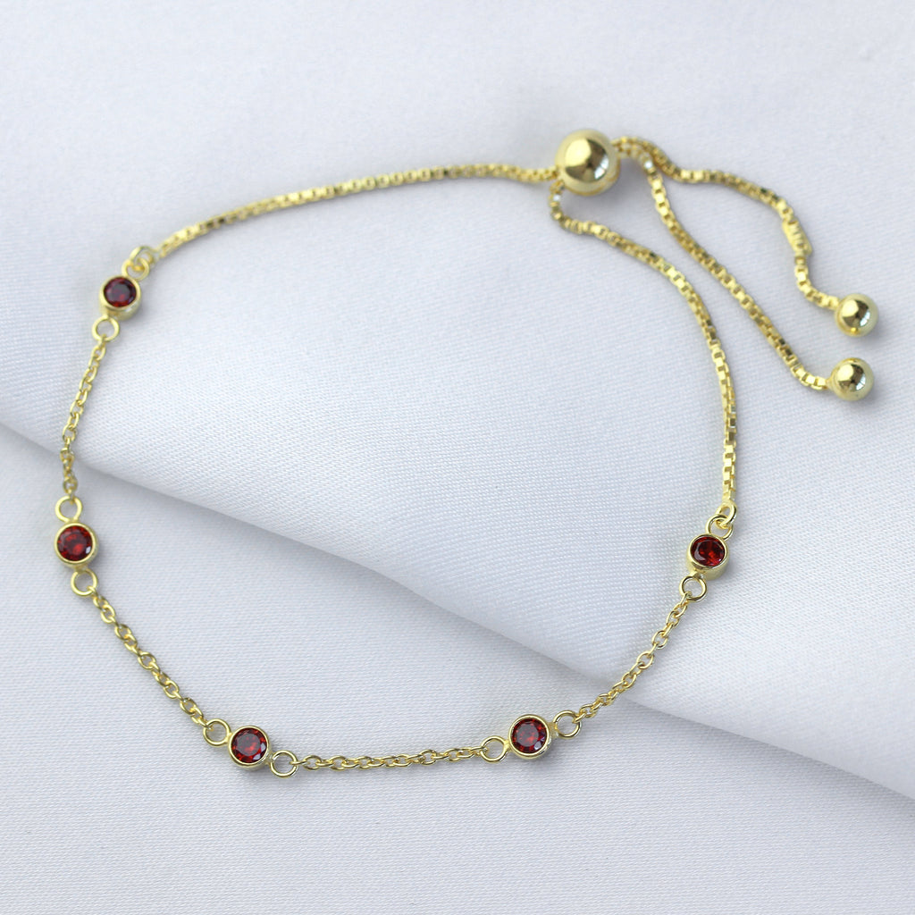 Bracelet réglable en argent sterling plaqué or avec grenat et zircone cubique