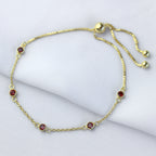 Bracelet réglable en argent sterling plaqué or avec grenat et zircone cubique