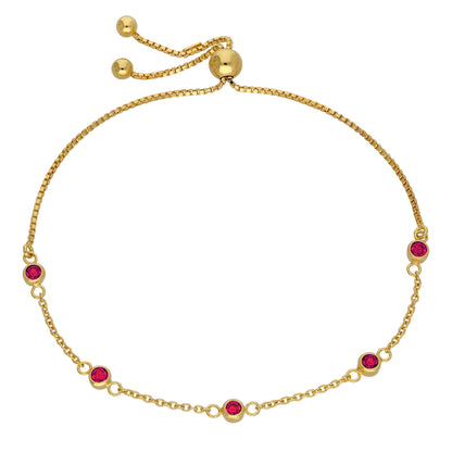 Bracelet réglable en argent sterling plaqué or avec rubis et zircones cubiques