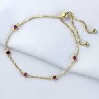 Bracelet réglable en argent sterling plaqué or avec rubis et zircones cubiques