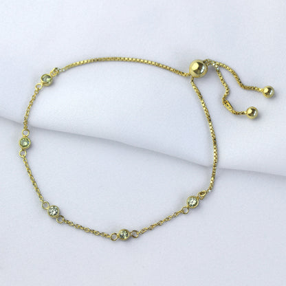Bracelet réglable en argent sterling plaqué or avec péridot et zircone cubique