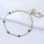 Bracelet réglable en argent sterling plaqué or avec saphir et zircone cubique