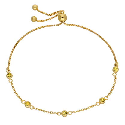 Bracelet réglable en argent sterling plaqué or avec citrine et zircone cubique