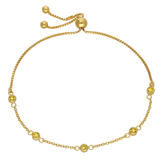 Bracelet réglable en argent sterling plaqué or avec citrine et zircone cubique
