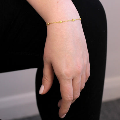 Bracelet réglable en argent sterling plaqué or avec citrine et zircone cubique