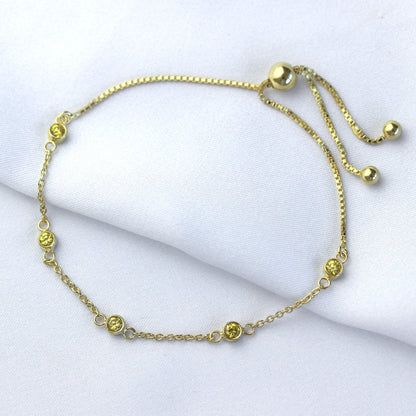 Bracelet réglable en argent sterling plaqué or avec citrine et zircone cubique