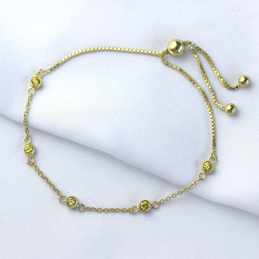 Bracelet réglable en argent sterling plaqué or avec citrine et zircone cubique