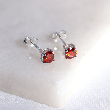 Boucles d'oreilles à tige en argent sterling avec grenat et pierre de naissance CZ, 4 mm