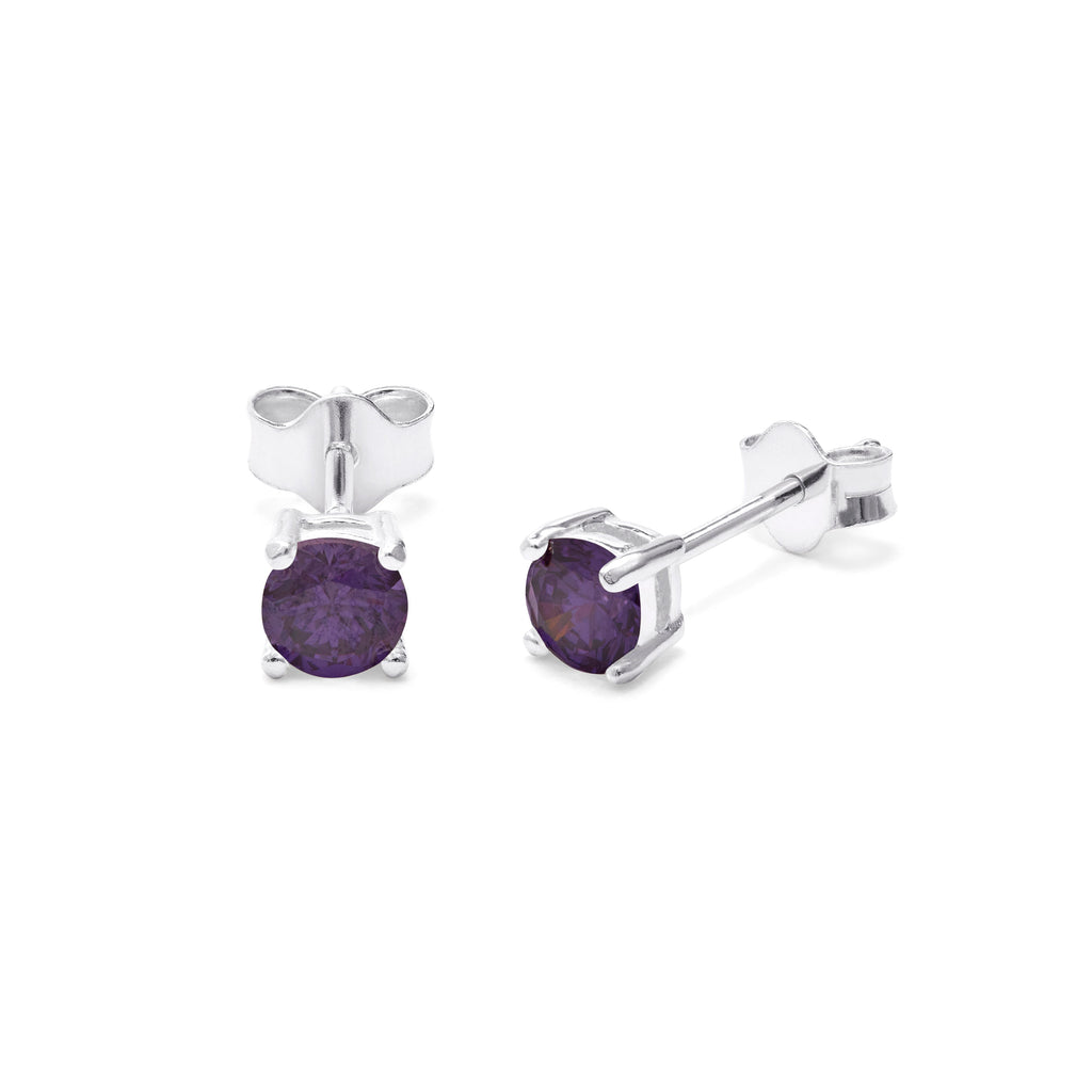 Boucles d'oreilles à tige en argent sterling avec améthyste et zircone cubique, pierre de naissance de 4 mm