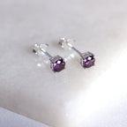 Boucles d'oreilles à tige en argent sterling avec améthyste et zircone cubique, pierre de naissance de 4 mm