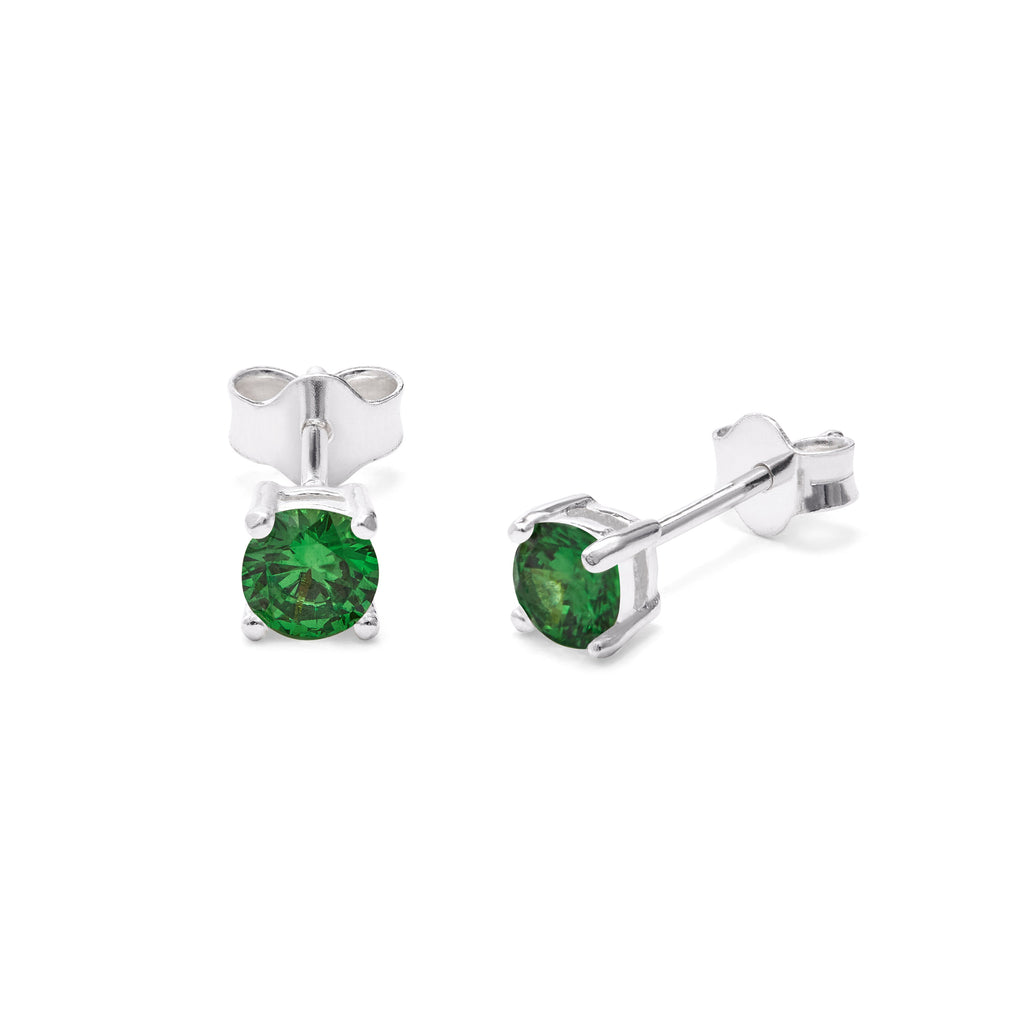 Boucles d'oreilles à tige en argent sterling avec émeraude et zircone cubique, pierre de naissance du mois de mai, 4 mm