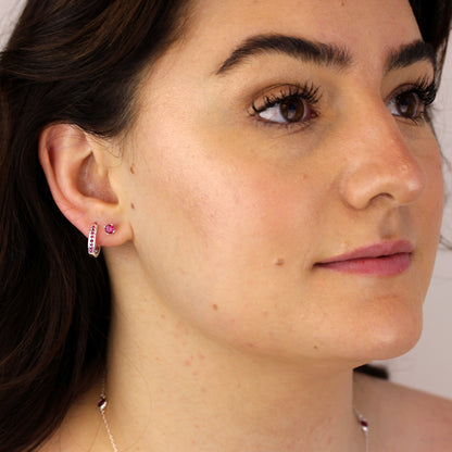 Boucles d'oreilles à tige en argent sterling avec rubis et zircone cubique, pierre de naissance de juillet, 4 mm