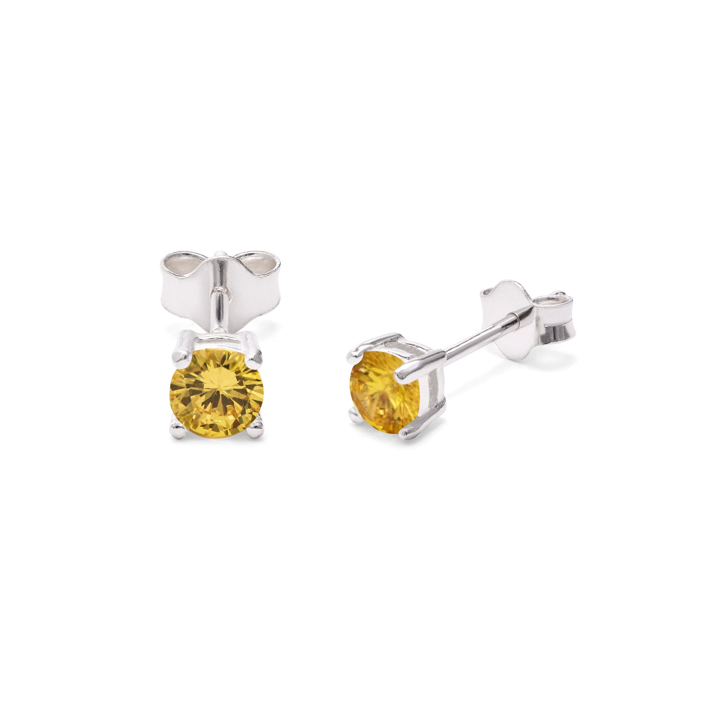 Boucles d'oreilles à tige en argent sterling avec citrine et pierre de naissance CZ, 4 mm