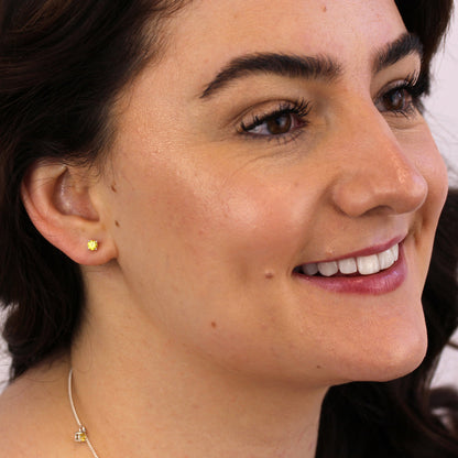 Boucles d'oreilles à tige en argent sterling avec citrine et pierre de naissance CZ, 4 mm