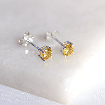 Boucles d'oreilles à tige en argent sterling avec citrine et pierre de naissance CZ, 4 mm