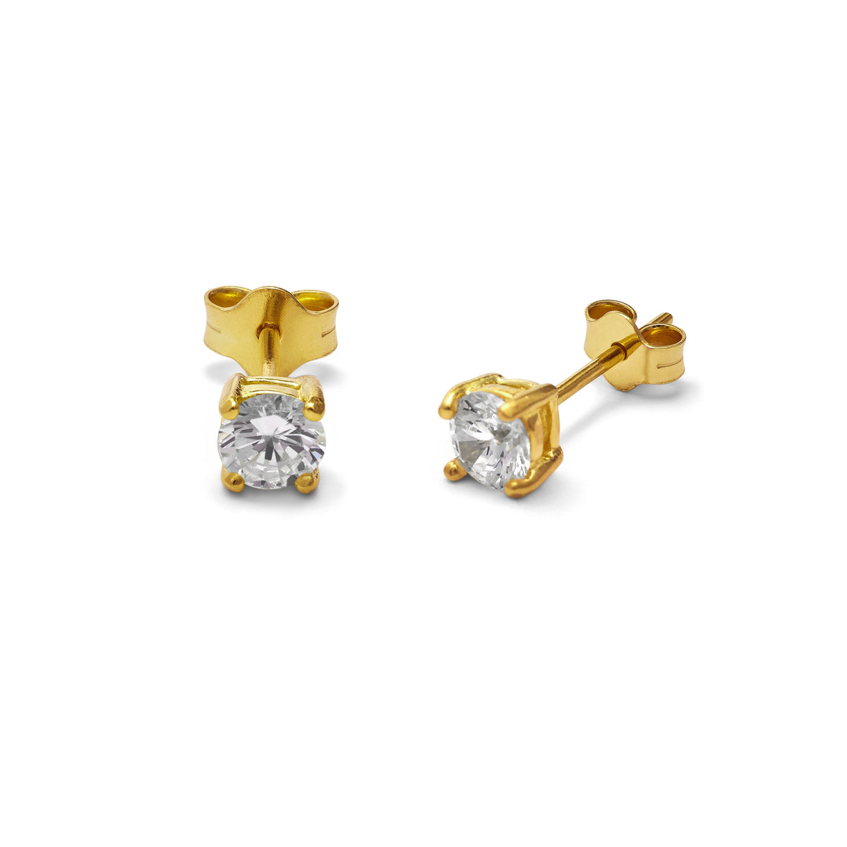 Boucles d'oreilles à tige en argent sterling plaqué or avec pierre de naissance CZ de 4 mm