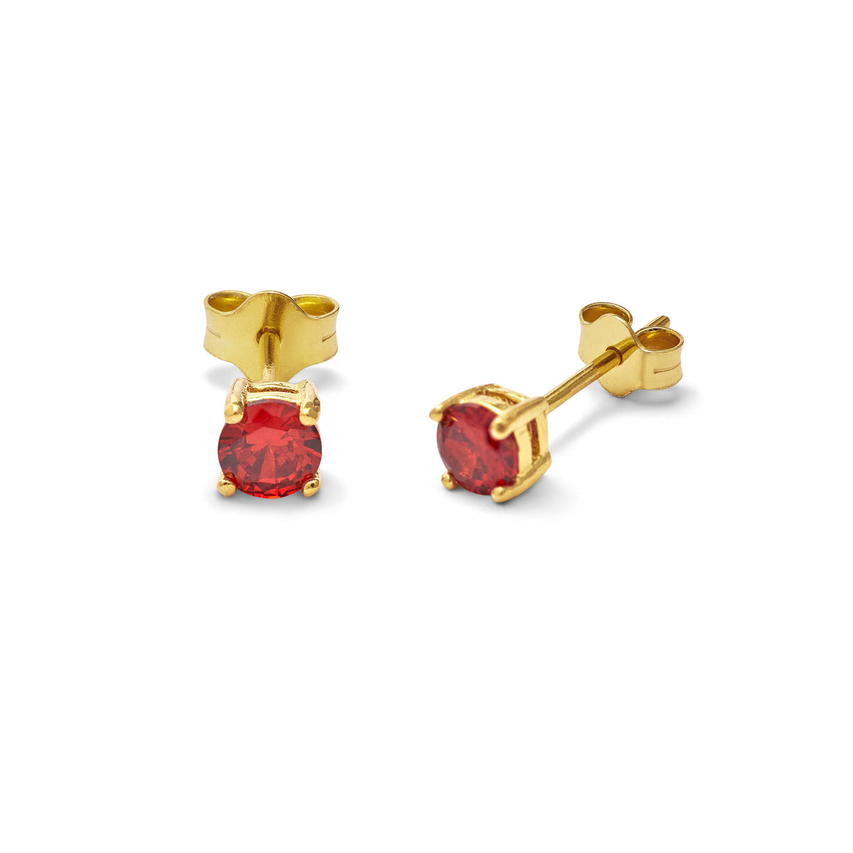 Boucles d'oreilles à tige en argent sterling plaqué or avec grenat et zircone cubique de 4 mm