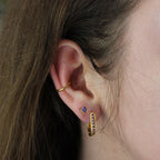 Boucles d'oreilles créoles en argent sterling plaqué or avec améthyste et zircone cubique de 15 mm