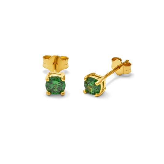 Boucles d'oreilles à tige en argent sterling plaqué or avec émeraude et zircone cubique de 4 mm