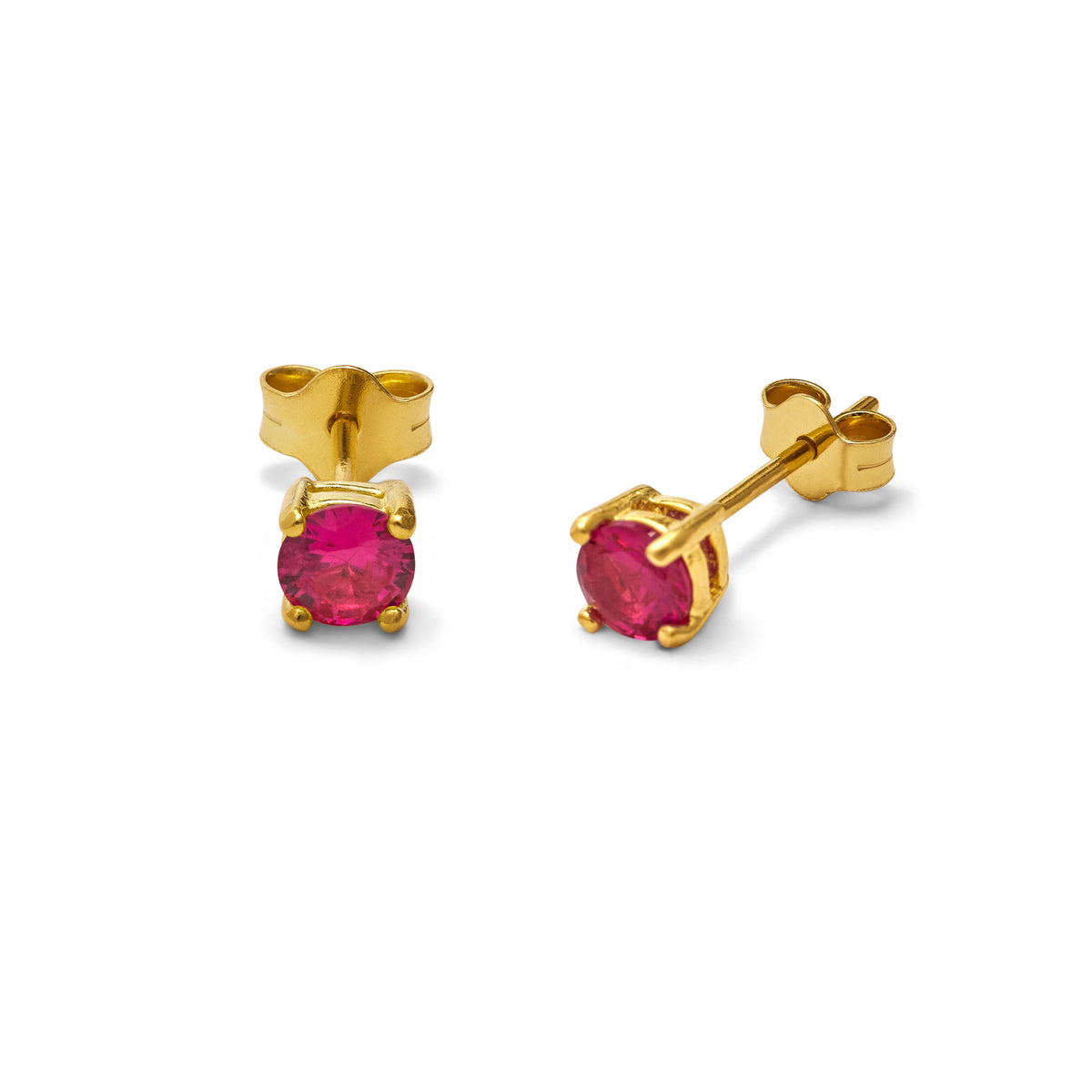Boucles d'oreilles à tige en argent sterling plaqué or et rubis CZ 4 mm