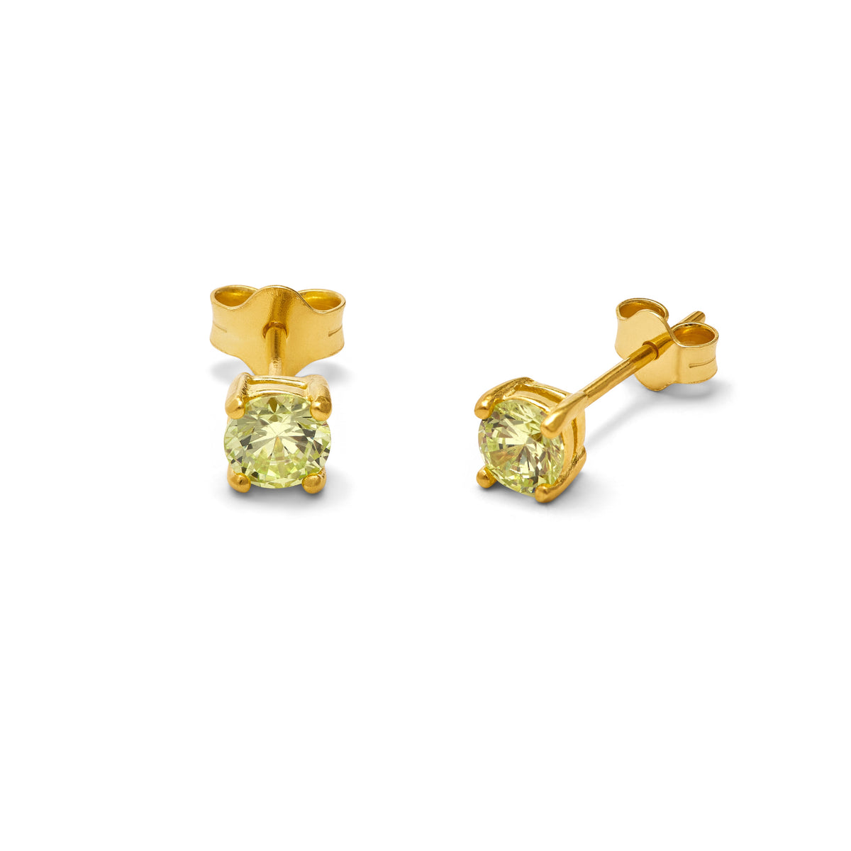 Boucles d'oreilles à tige en argent sterling plaqué or avec péridot CZ 4 mm