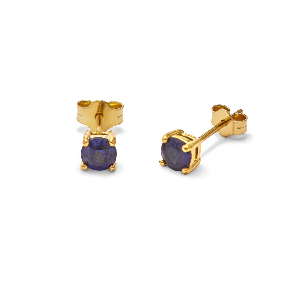 Boucles d'oreilles à tige en argent sterling plaqué or avec saphir CZ 4 mm