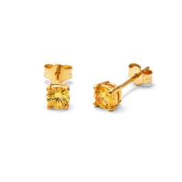 Boucles d'oreilles à tige en argent sterling plaqué or avec citrine et zircone cubique de 4 mm