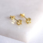 Boucles d'oreilles à tige en argent sterling plaqué or avec citrine et zircone cubique de 4 mm
