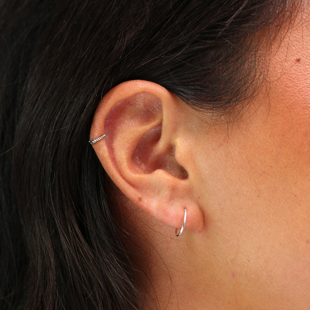 Piercing créole hélix en or blanc 9 carats, petit anneau torsadé de 7 mm, calibre 26