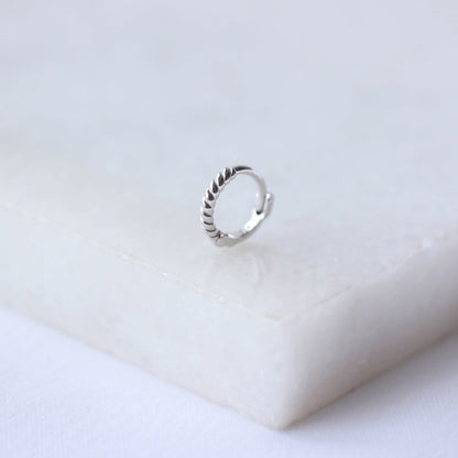 Piercing créole hélix en or blanc 9 carats, petit anneau torsadé de 7 mm, calibre 26