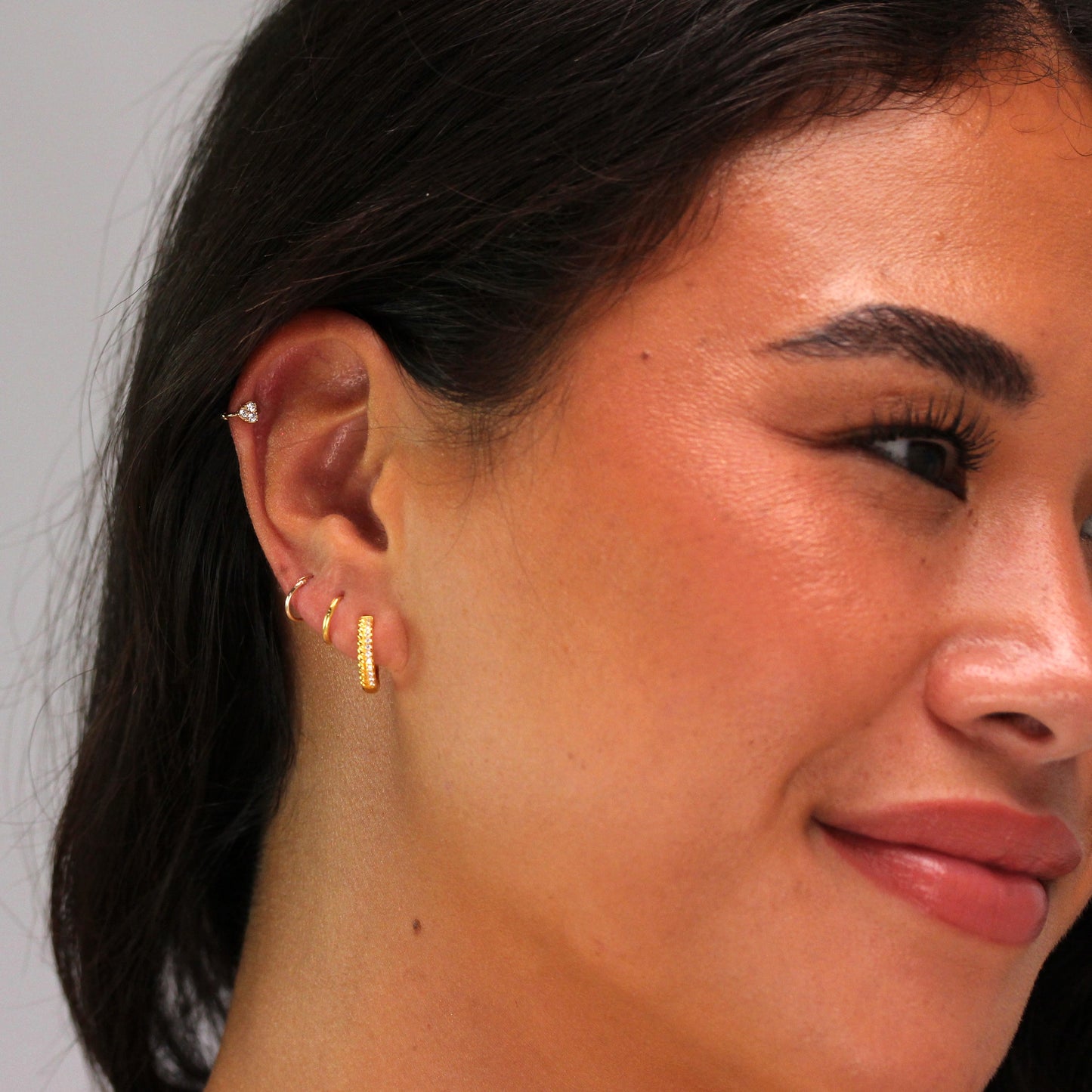Piercing créole hélix en or 9 carats avec petit cœur en zircone cubique de 7 mm, calibre 26