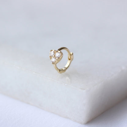 Piercing créole hélix en or 9 carats avec petit cœur en zircone cubique de 7 mm, calibre 26