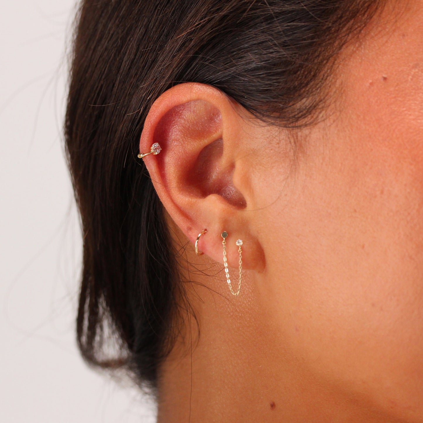 Piercing hélix rond minuscule en or 9 carats avec zircones cubiques de 3,5 mm et créole de 7 mm, calibre 26