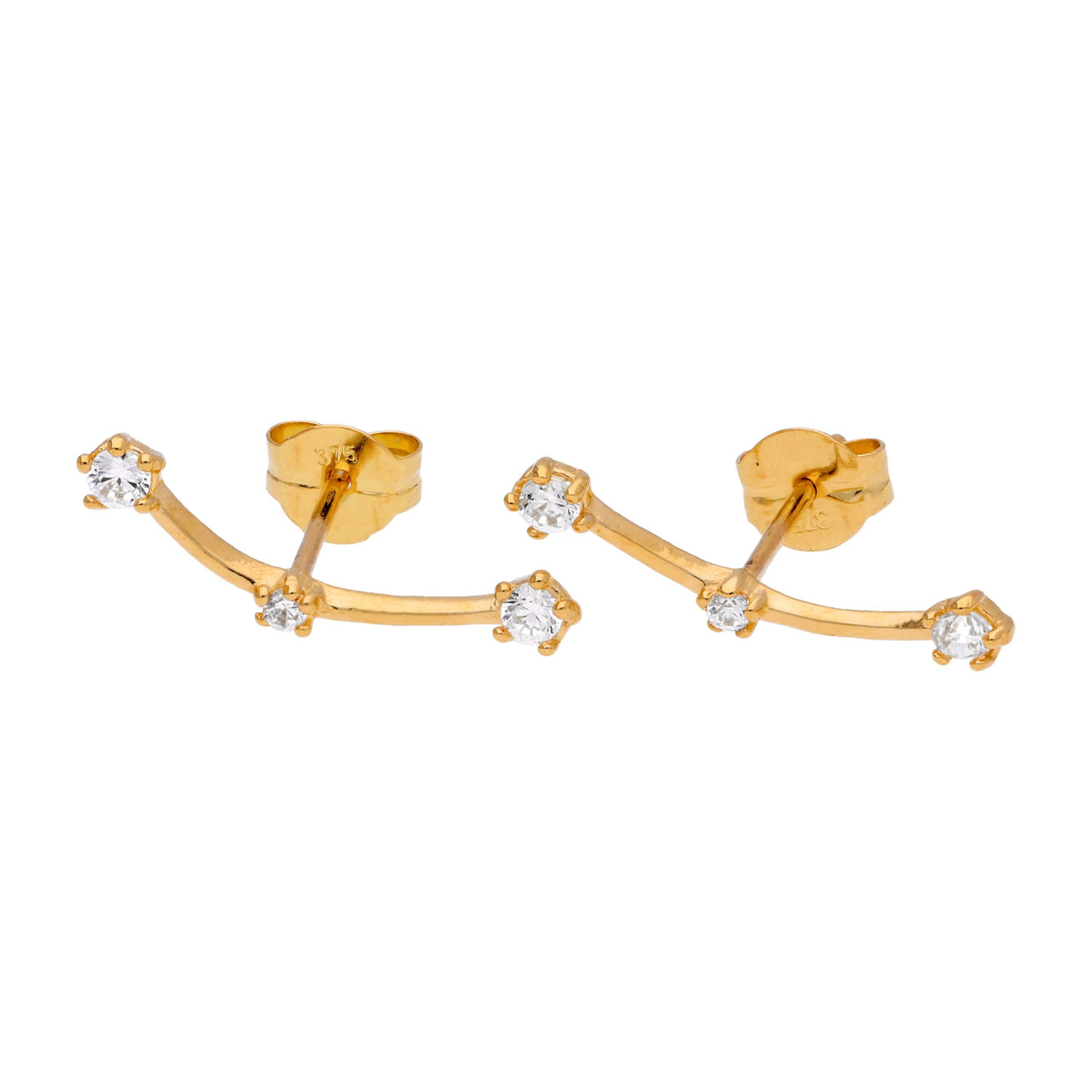 Boucles d'oreilles grimpantes à triple zircone cubique en or 9 carats
