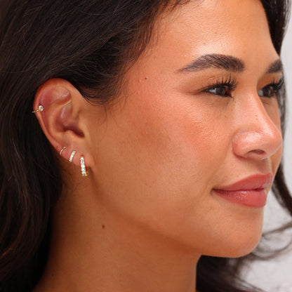 Piercing créole hélix en or 9 carats avec minuscule pavé de zircones cubiques de 8 mm, calibre 26