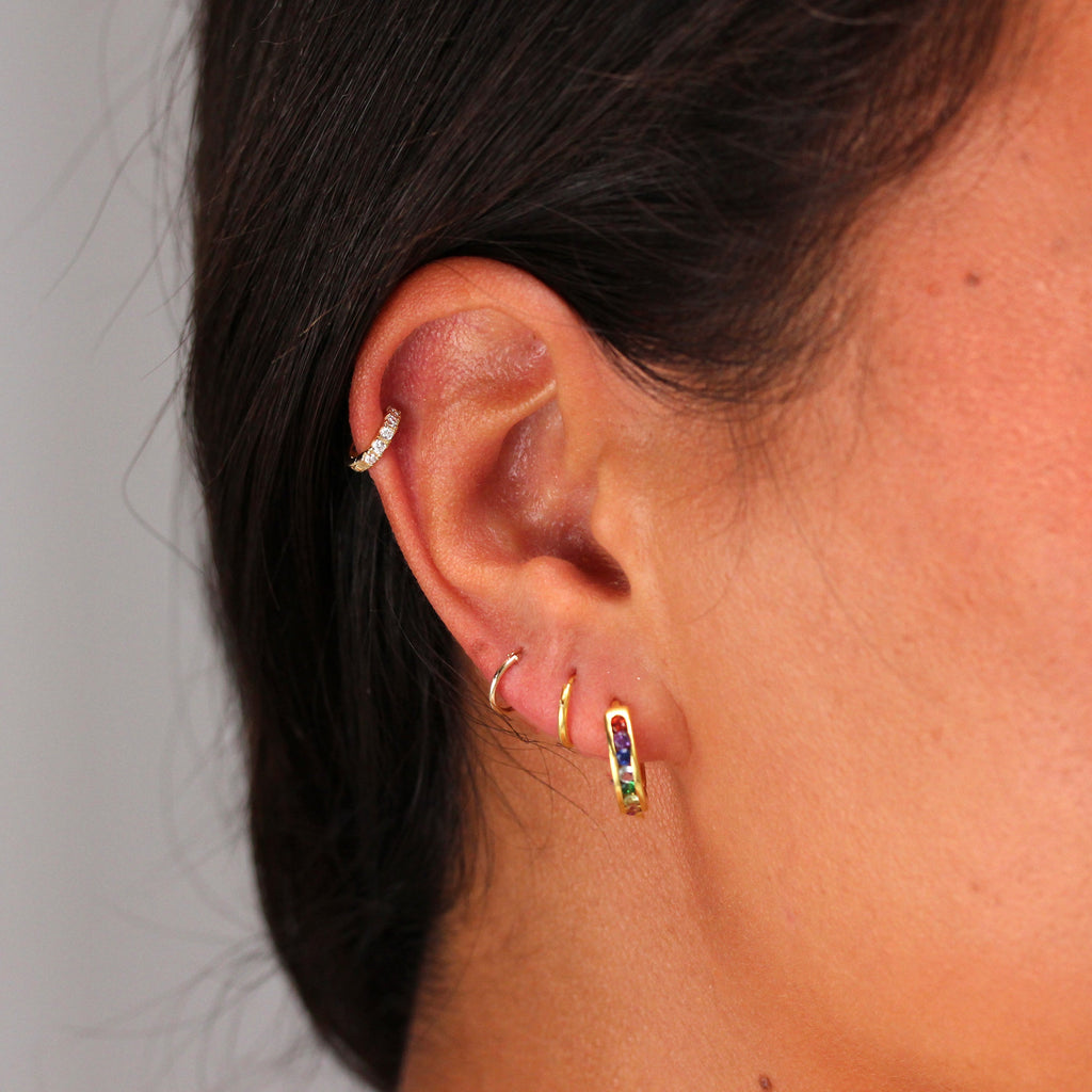 Piercing créole hélix en or 9 carats avec minuscule pavé de zircones cubiques de 8 mm, calibre 26