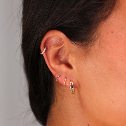 Piercing créole hélix en or 9 carats avec minuscule pavé de zircones cubiques de 8 mm, calibre 26