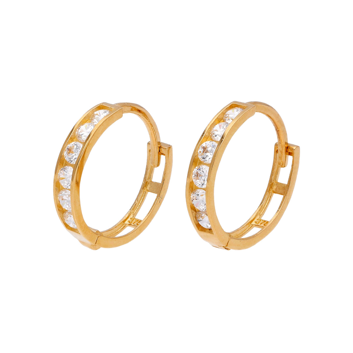 Boucles d'oreilles créoles Huggie de 12 mm en or 9 carats serties de zircones cubiques