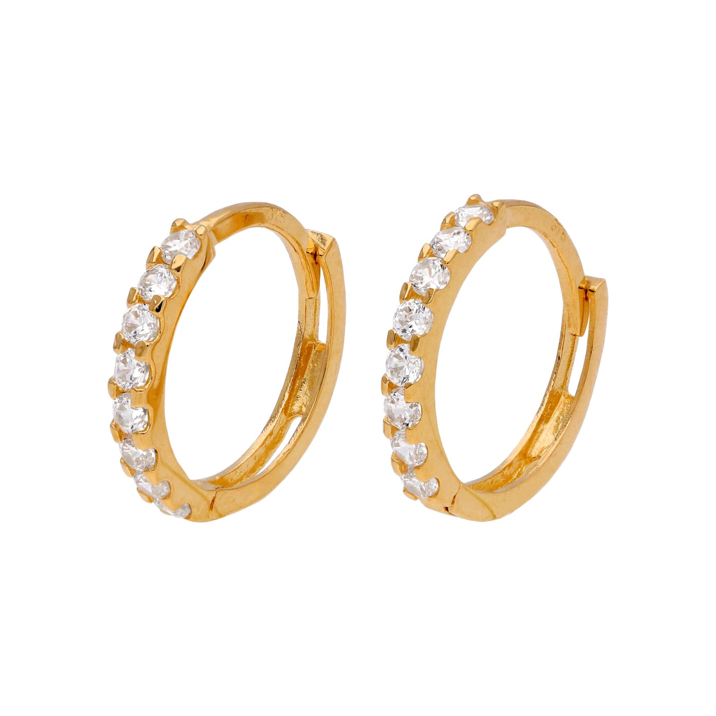 Boucles d'oreilles créoles Huggie 12 mm en or 9 carats serties de zircones cubiques