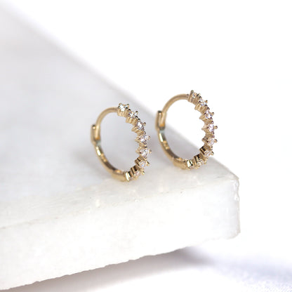 Boucles d'oreilles créoles en or 9 carats serties de griffes et zircones cubiques de 12 mm