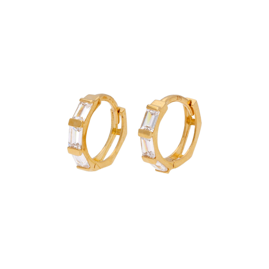 Boucles d'oreilles créoles Huggie en or 9 carats serties de zircones cubiques de 10 mm